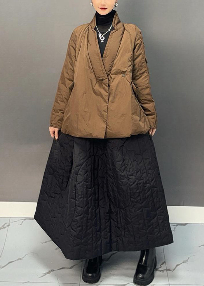 Ginger V Neck Patchwork Parka and Skirts Two Pieces Set Winter