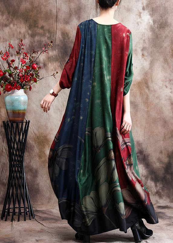 Simple Print O Neck Satin Dress Loose Spring Dresses