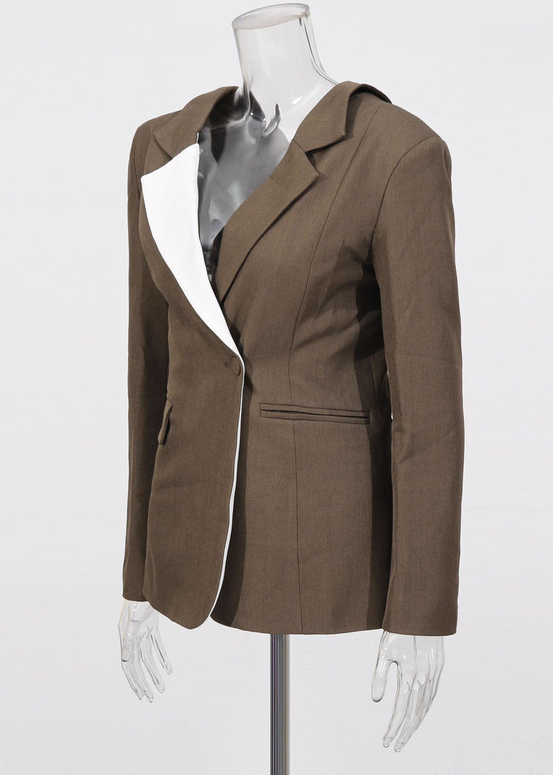Brown Peter Pan Collar Patchwork Suit Coats Fall