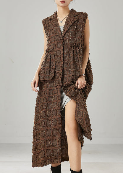 Brown Ruffled Cotton Long Vests Spring