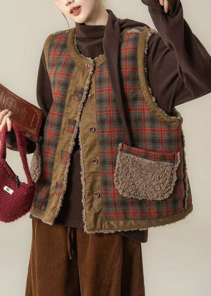 Art Brown Oversized Wear on Both Sides Teddy Vest Jacket Winter