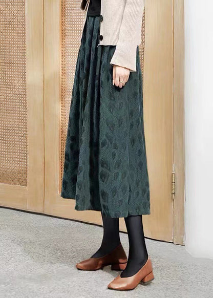 Blackish Green Jacquard Exra Large Hem Cotton Skirts Spring