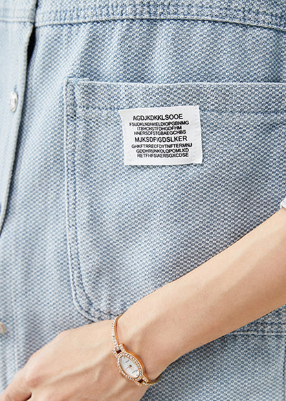 Denim Blue Oversized Pockets Cotton Coat Outwear Fall