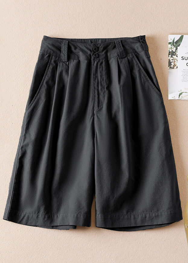 Army Green Pockets High Waist Cotton Shorts Summer