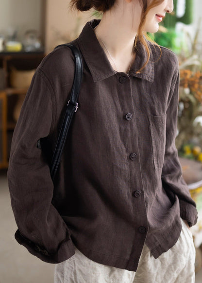 Unique Red Peter Pan Collar Button Linen Shirts Long Sleeve
