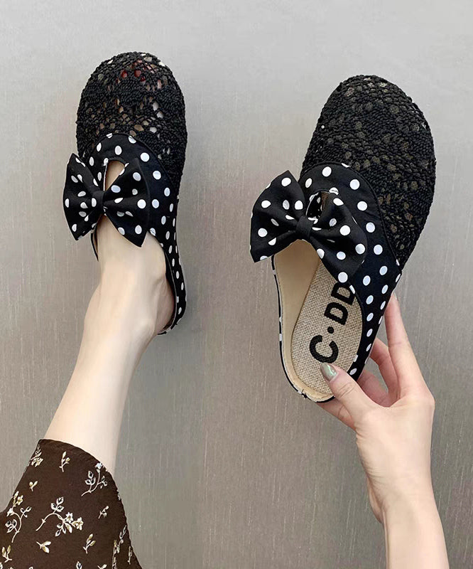 Black Bow Splicing Breathable Mesh Slide Sandals