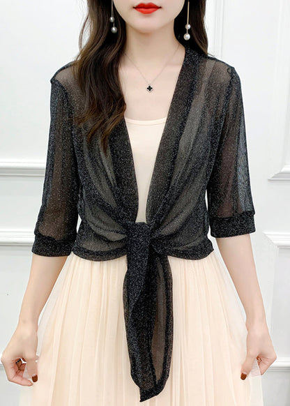 New Red Lace Up Tulle Cardigan Half Sleeve