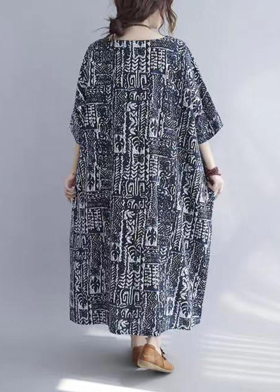O-neck Print Long Dress Half Sleeve