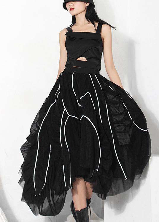 Natural Black Cinched Striped Skirts Summer