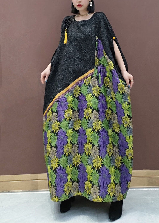 Black O-neck Long Dresses Cloak Sleeves