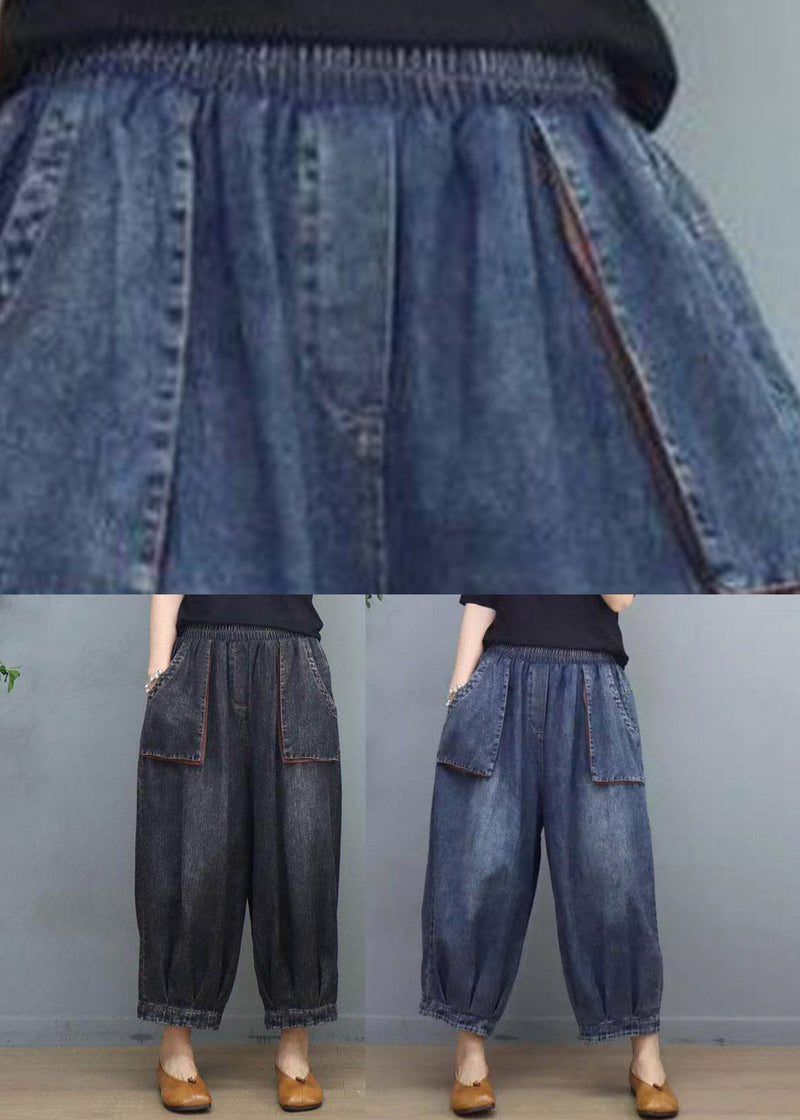 Black Elastic Waist Crop Wide Leg Jeans