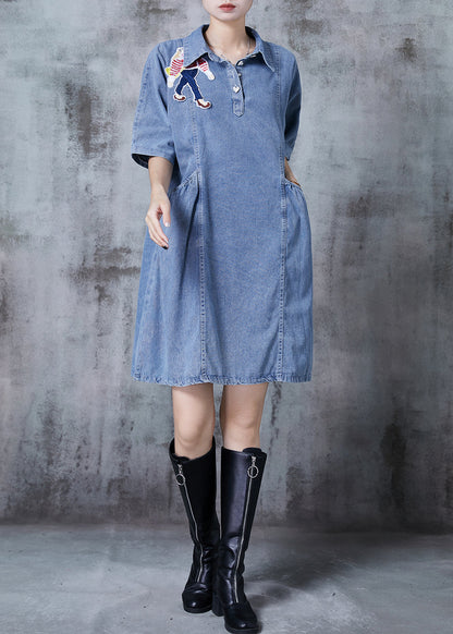 Light Blue Cartoon Denim Day Dress Summer