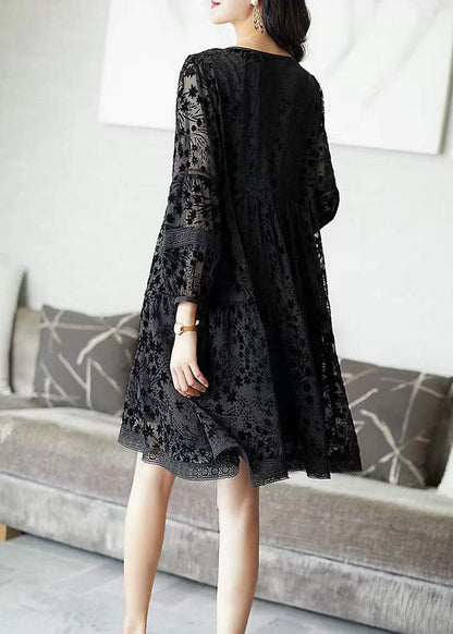 Black O-neck Velour Dresses Spring