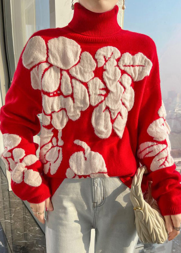 White Turtleneck Patchwork Cotton Wool Knit Shirts Long Sleeve