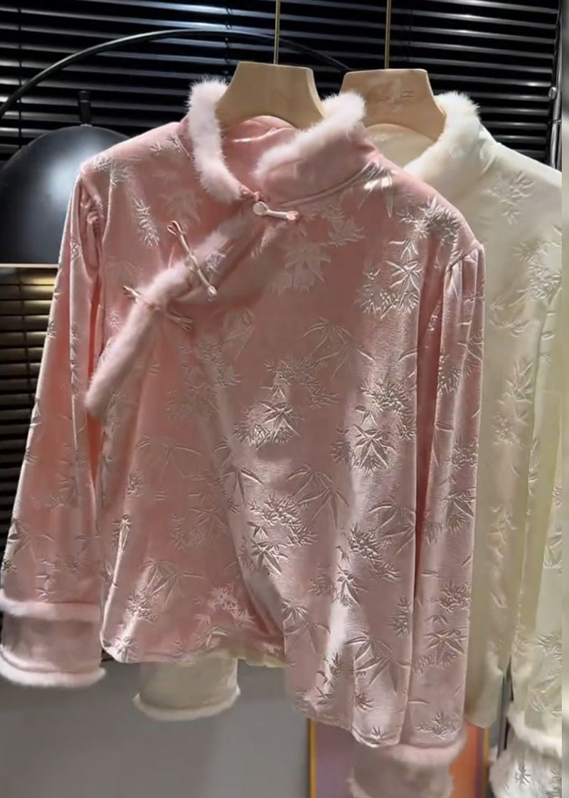 Pink Jacquard Silk Velour Shirt Top Winter