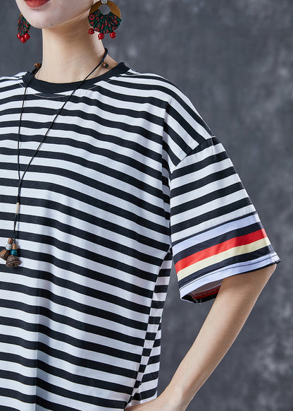 Black Striped Ice Silk Knit Vacation Dresses Summer