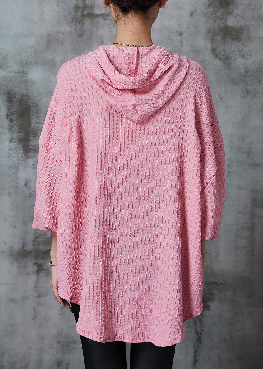 Pink Oversized Striped Cotton Blouses Summer