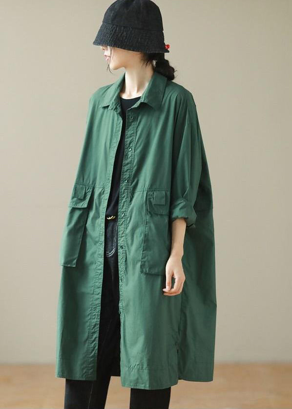 Green Oversized Big Pockets Cotton Coats Spring