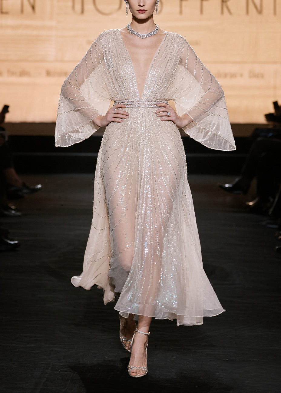 Champagne Sequins Hollow Out Tulle Party Dress Summer