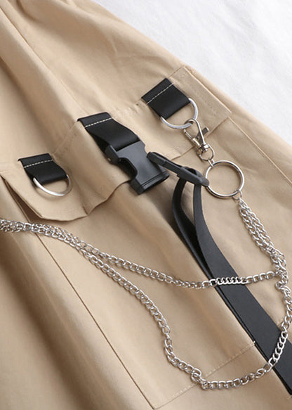 Apricot High Waist Pockets a Line Skirt Fall