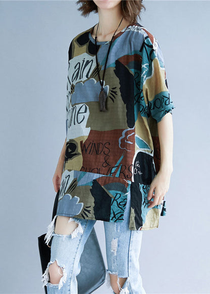 Colorblock Oversized Print Cotton Tops Summer