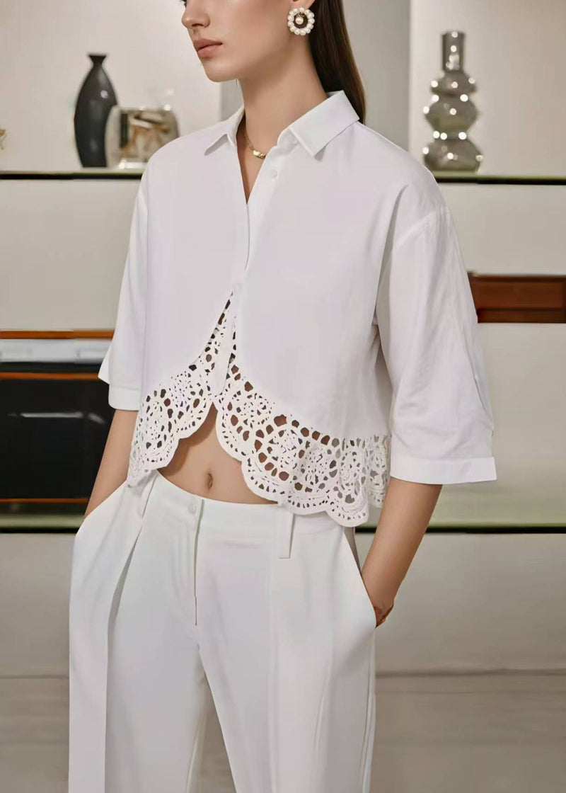 White Oversized Patchwork Cotton Shirt Summer