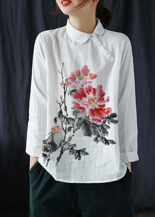 Pink Crane Clothes Lapel Button Down Spring Blouses