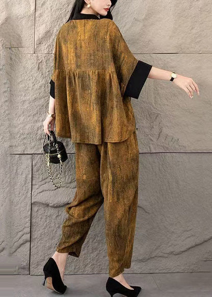 Yellow Oversized Tie Dye Cotton Two Piece Suit Set Summer