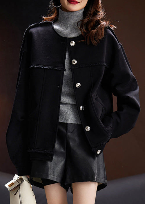 Grey O Neck Button Patchwork Cotton Coat Spring