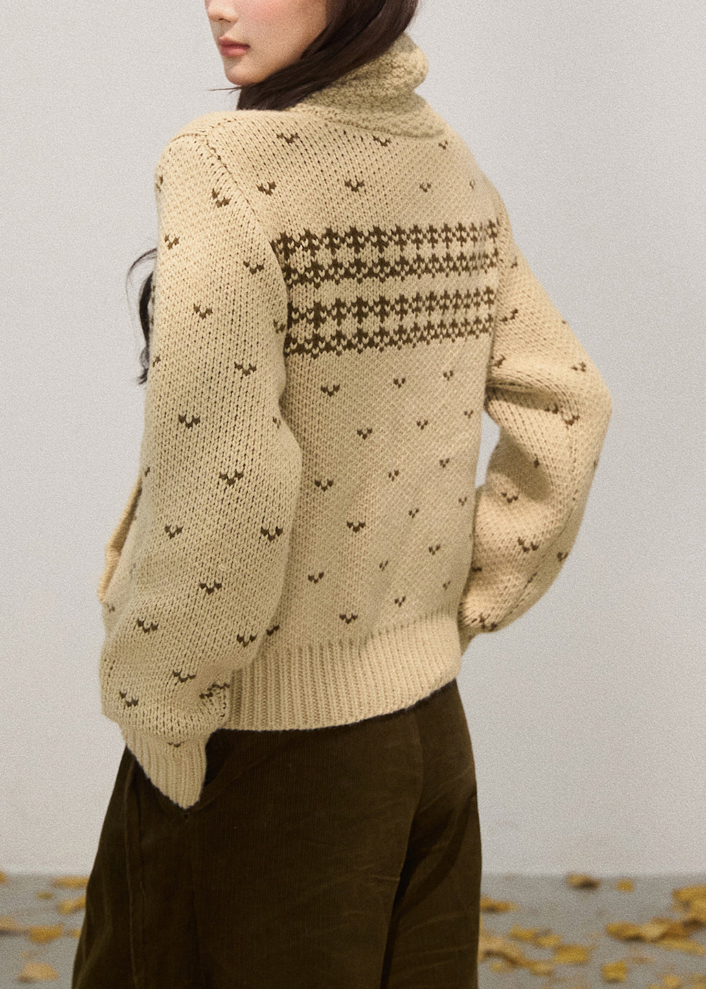 Khaki Stand Collar Zippered Knit Jackets Fall
