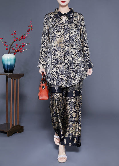 Oversized Low High Design Print Silk Two Pieces Set Spring