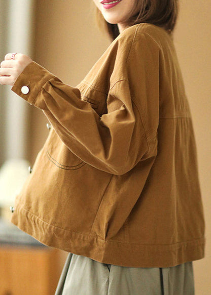 Yellow Peter Pan Collar Patchwork Cotton Denim Coats Spring