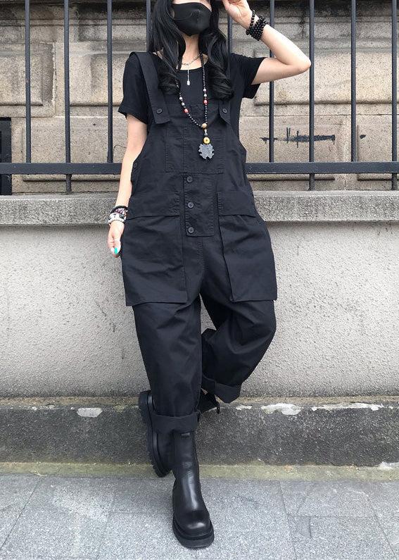 French Black Patchwork Button Jumpsuit Summer