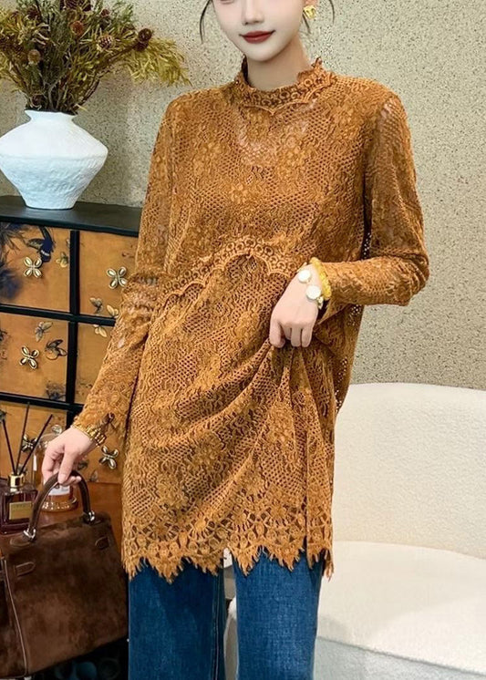 Orange Tie Waist Lace Mini Dresses Hollow Out