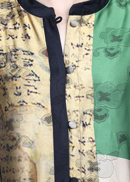 Stylish Yellow Asymmetrical Design Retro Print Summer Long Shirts Two Pieces Set