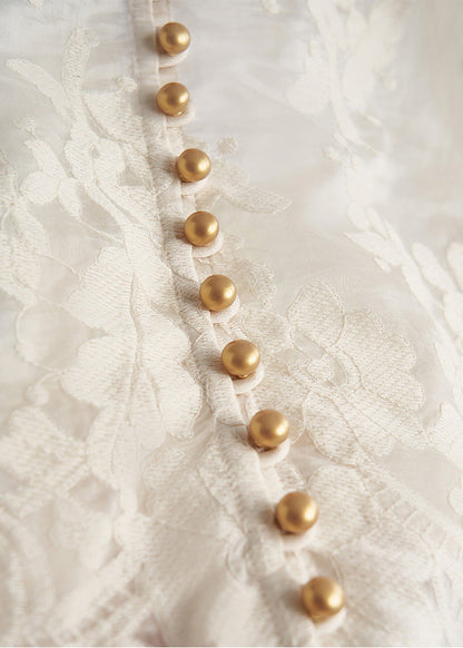 White Jacquard Nail Bead Lace Tops Fall