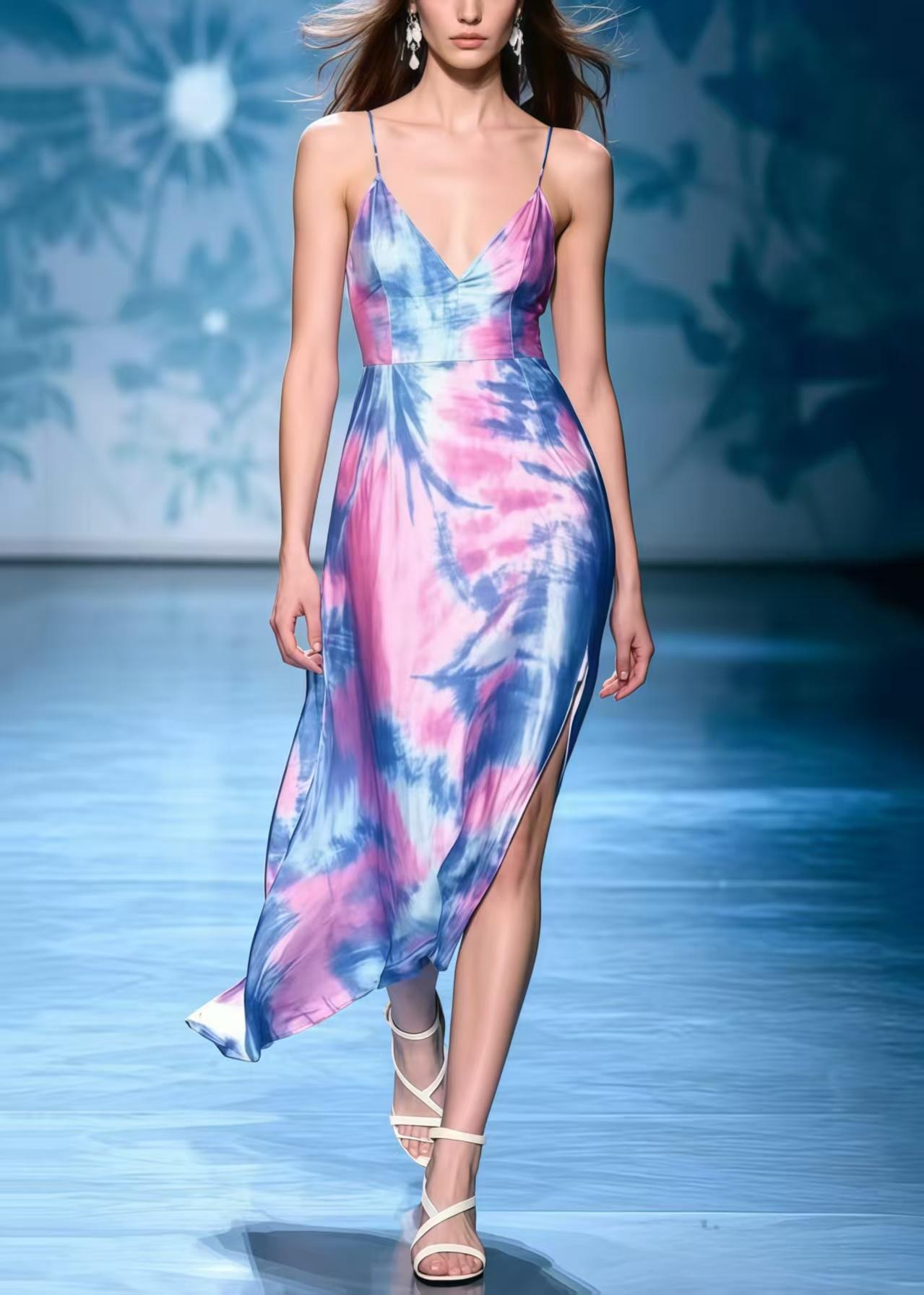 Boutique Polychrome Asymmetrical Tie Dye Chiffon Mini Dress Summer