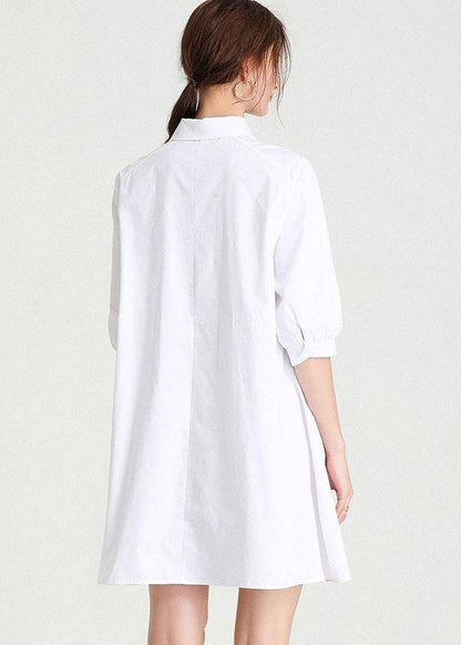 White Bow Summer Cotton Holiday Dress Half Sleeve
