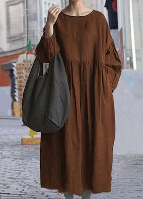Black O Neck Wrinkled Patchwork Cotton Dress Spring