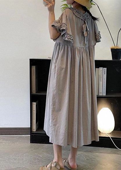 Beige Ruffled Patchwork Cotton Long Dresses Summer