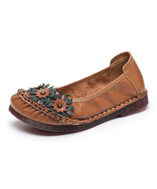 Black Cowhide Leather Flats Splicing Flat Feet Shoes