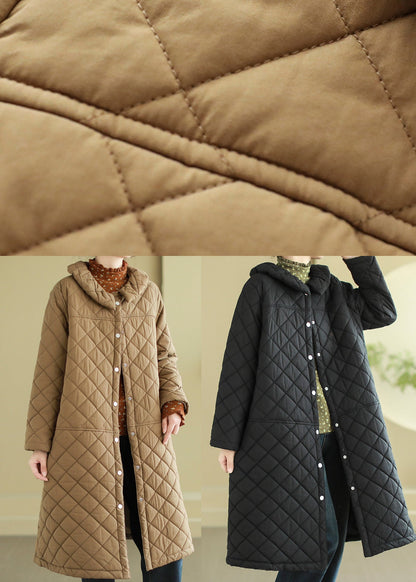 Black Oversized Plaid Fine Cotton Filled Puffer Jacket Winter