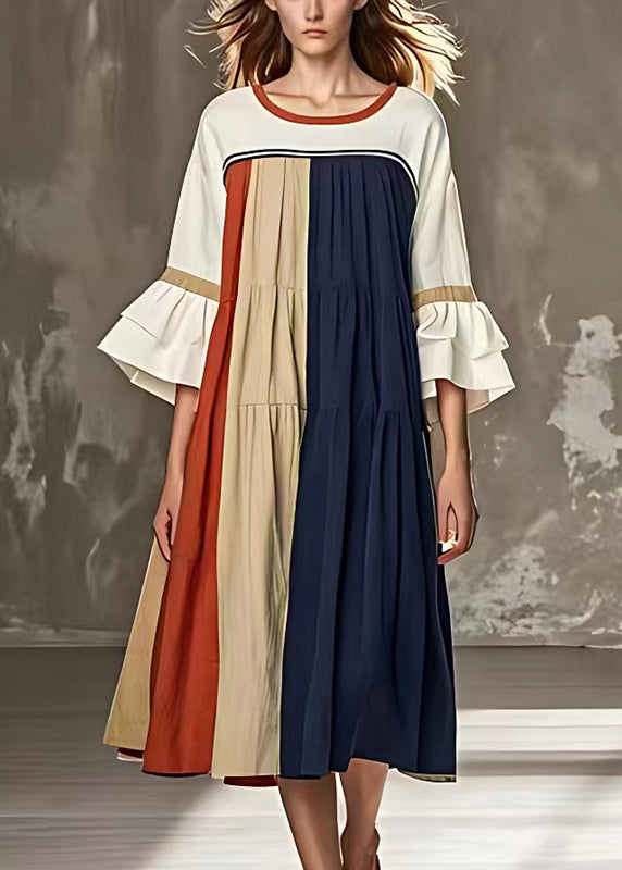 Colorblock Oversized Patchwork Wrinkled Dress Summer