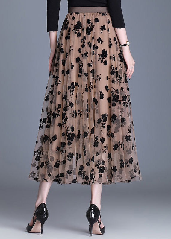 Chocolate High Waist Print Tulle a Line Skirts Spring