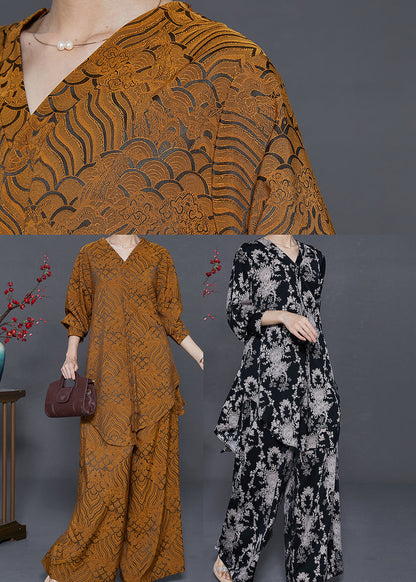 Black Print Silk Two Piece Set Clothing Oversized Spring