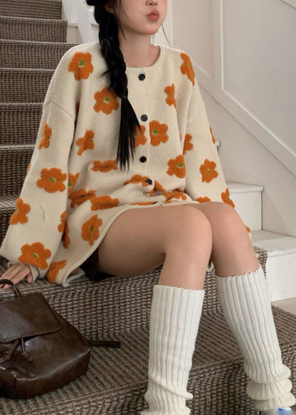 Apricot Cotton Knit Sweater Coats Long Sleeve