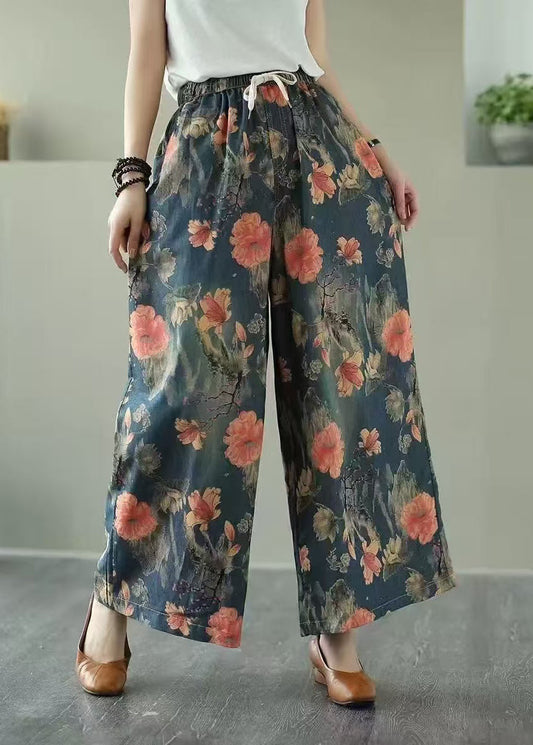 Oversized Print Denim Wide Leg Pants Summer