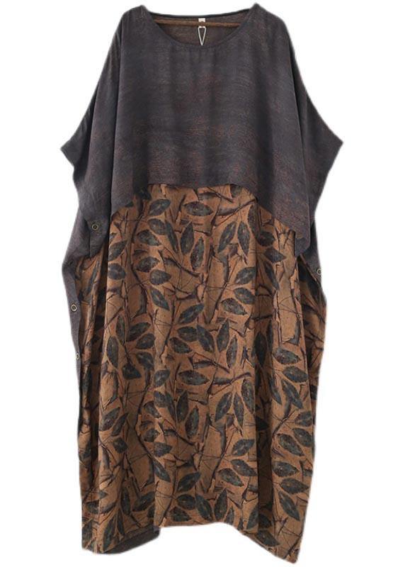 Grey Print Batwing Sleeve Party Summer Chiffon Dress