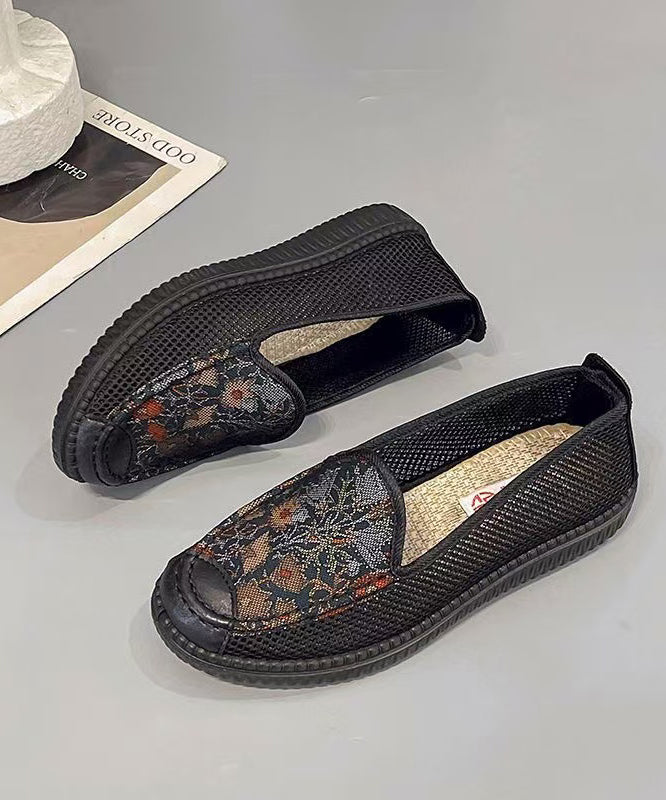 Splicing Hollow Out Flat Shoes for Black Knit Fabric