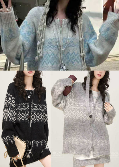 Black Oversized Print Knit Two Piece Set Clothing Spring